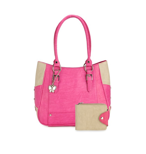 "Pink & Beige Shoulder Bag with Wallet "